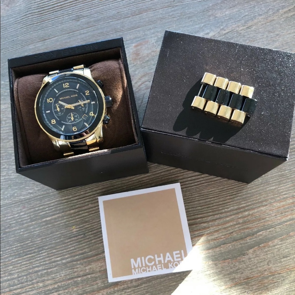 Michael Kors watch, black and gold, runway